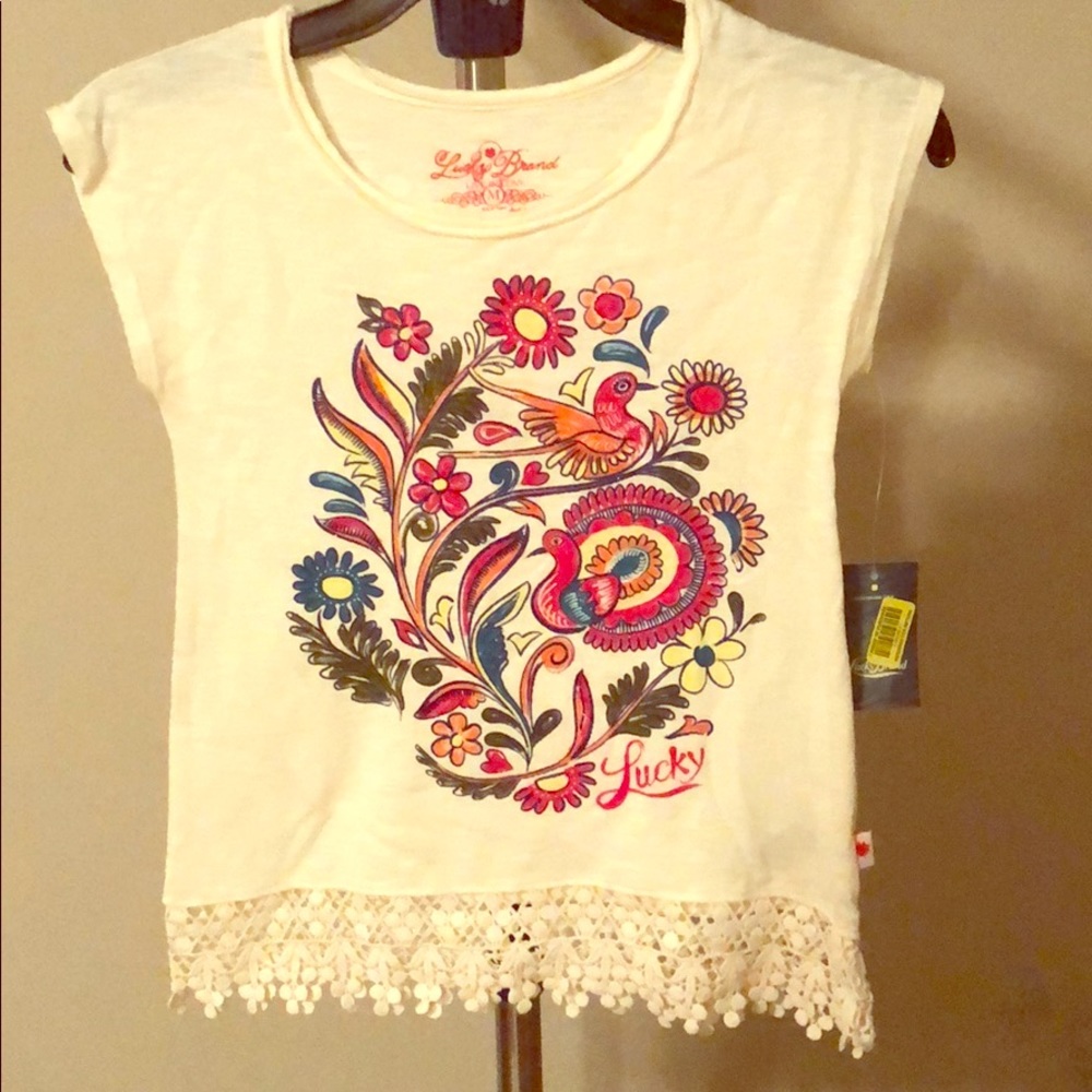 Lucky Brand cream cap sleeve shirt girl size M